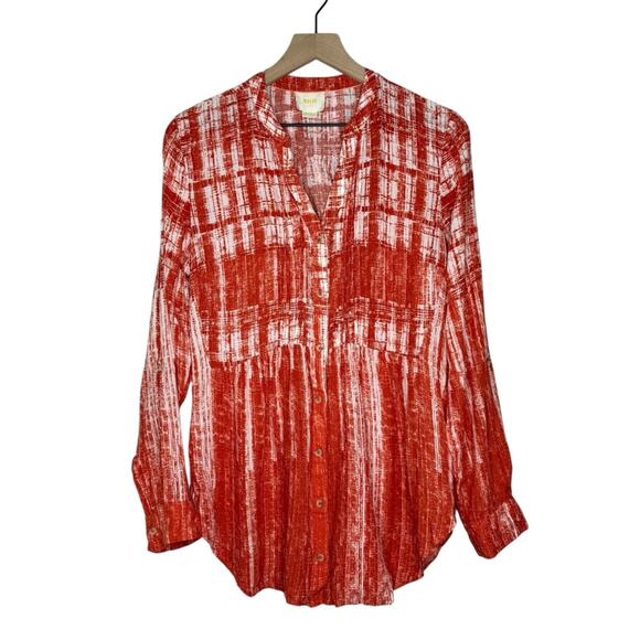 Anthropologie Maeve Shirt Calia Orange White Tunic Career Casual Boho size 14 - Picture 2 of 5